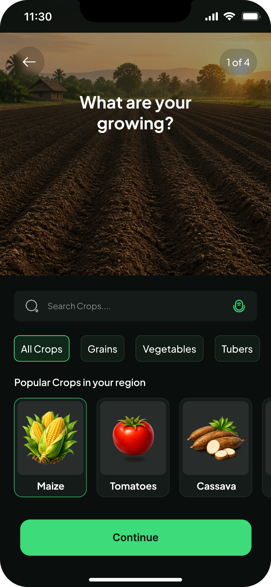 Farm Profile Setup, screen 1